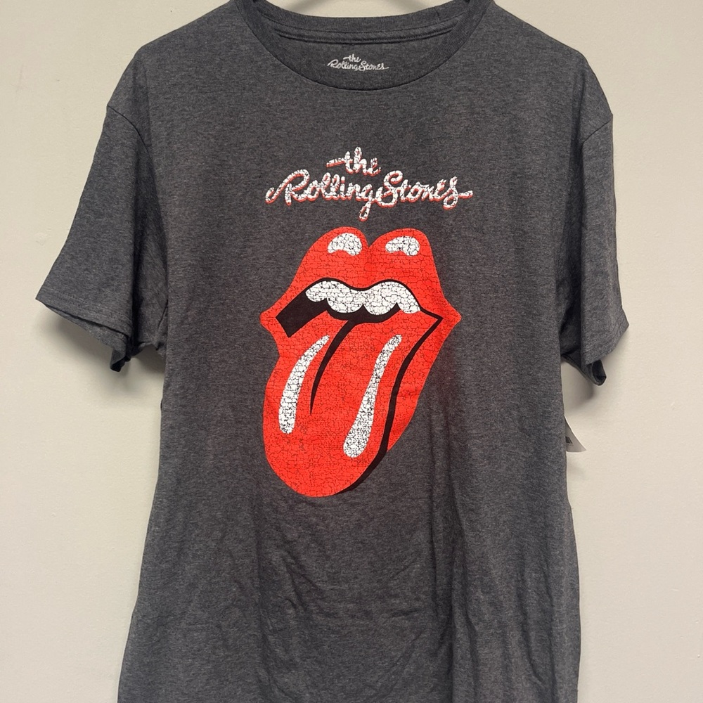 The Rolling Stones Gray Tee with Red Tongue Logo